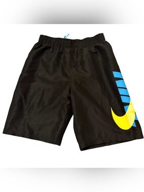 Nike Black Swim Trunks with Blue and Yellow Logo - boys M Excellent condition